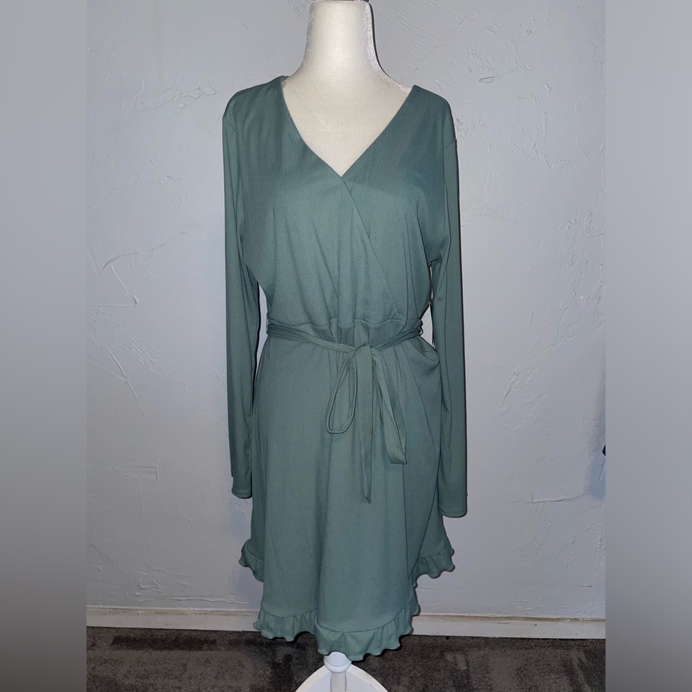 NWT SO Sage Green Long Sleeve Ruffle Midi Dress Size XXL
